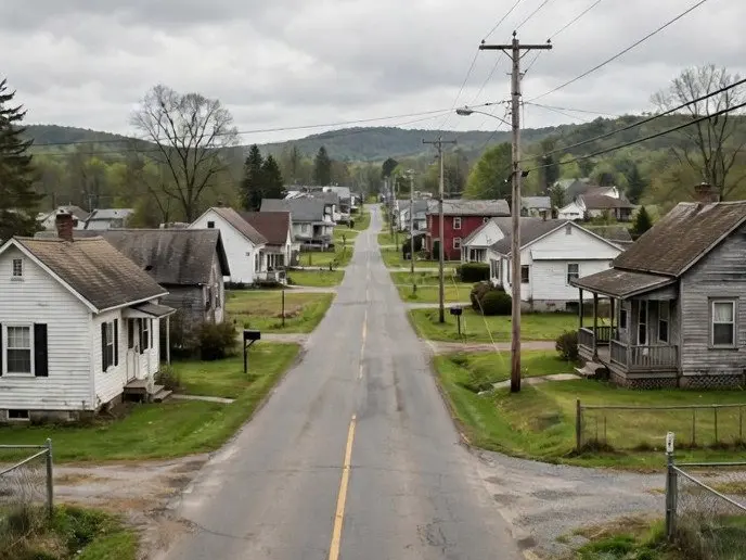 A village road with homes and fields
