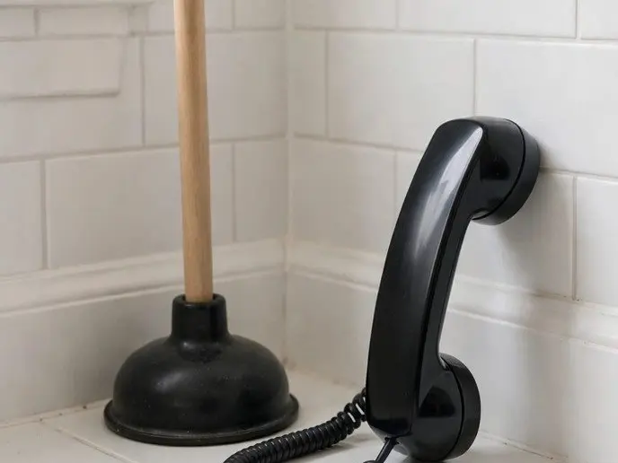 A telephone in a clean bathroom corner