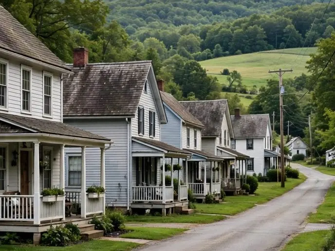 Village homes along a country road