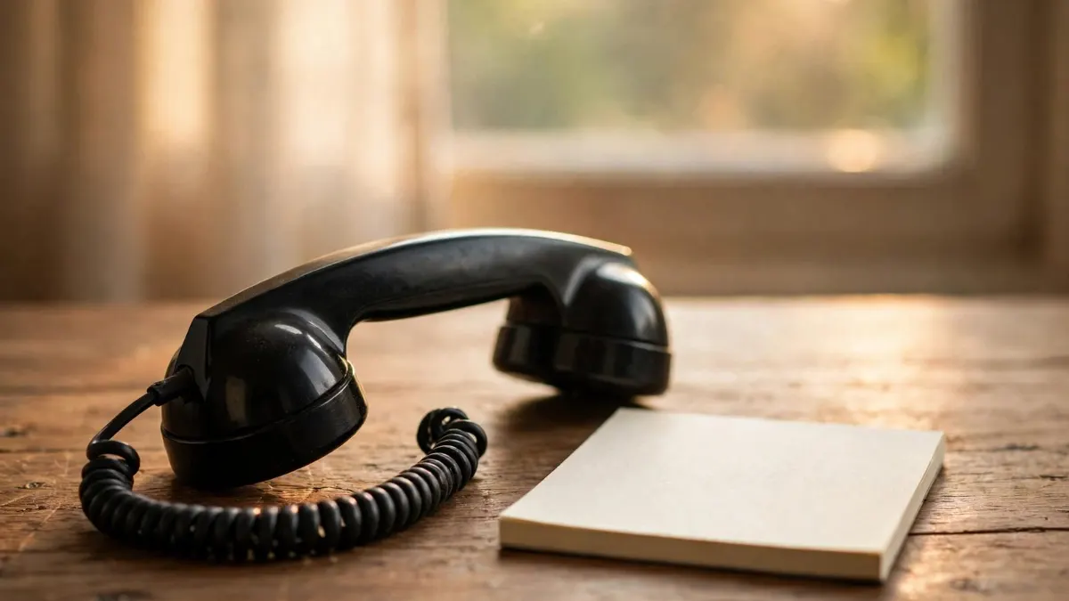 A classic telephone handset on a wooden desk